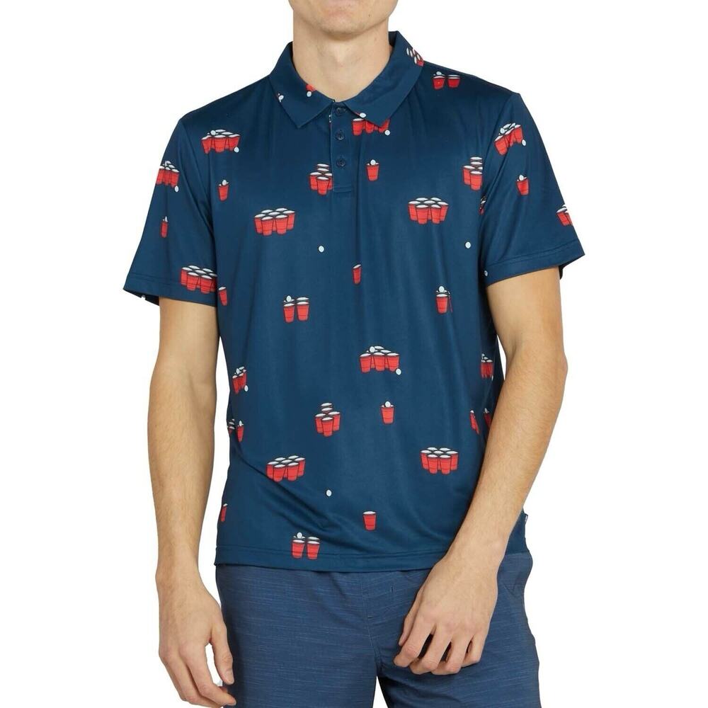 Party Pants Funny Funky Golf Polo Shirt Beer Pong Game Flip Cup Size Small